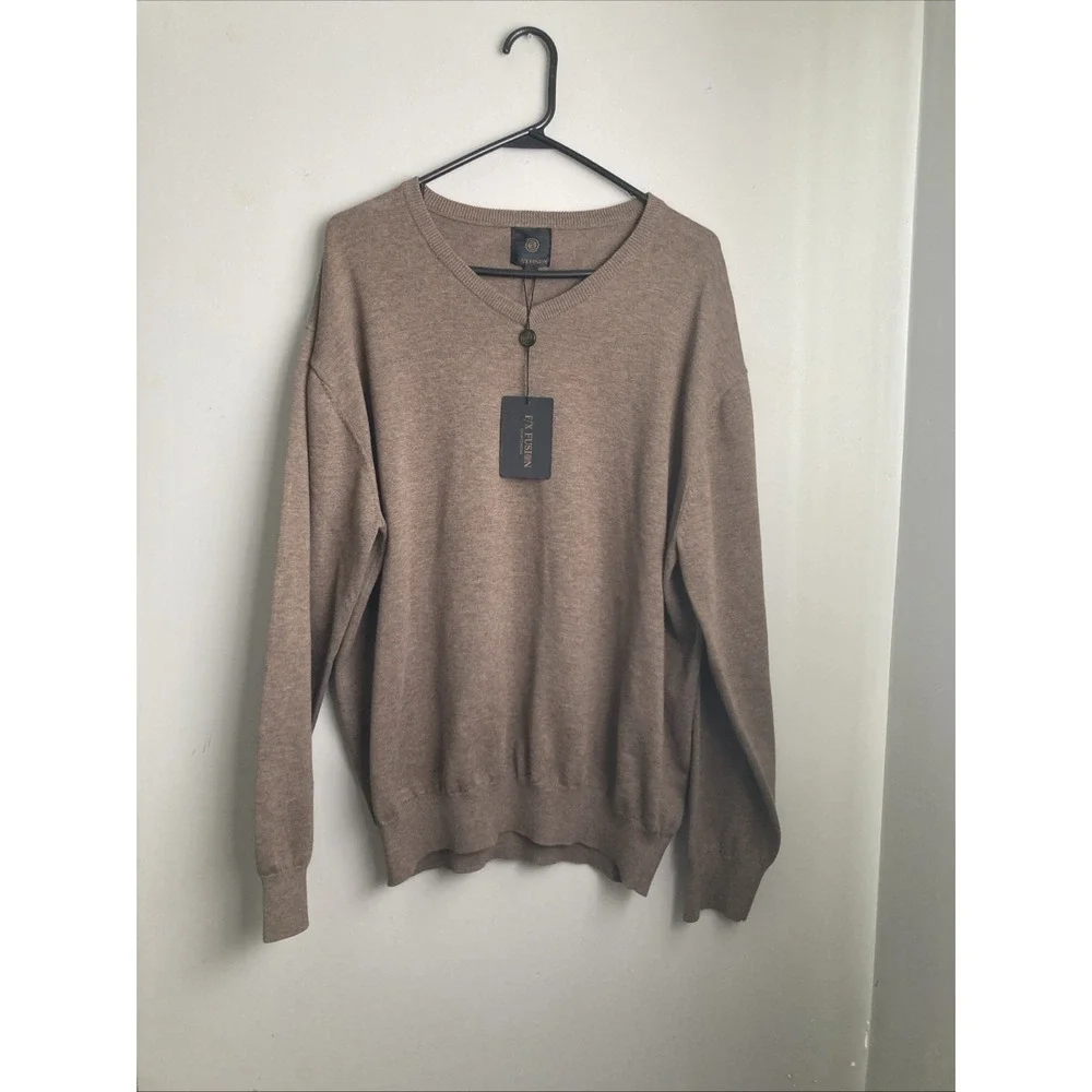 F/X Fusion Sweater Mens XXL V-Neck Pullover Brown New Cotton Blend 2XL